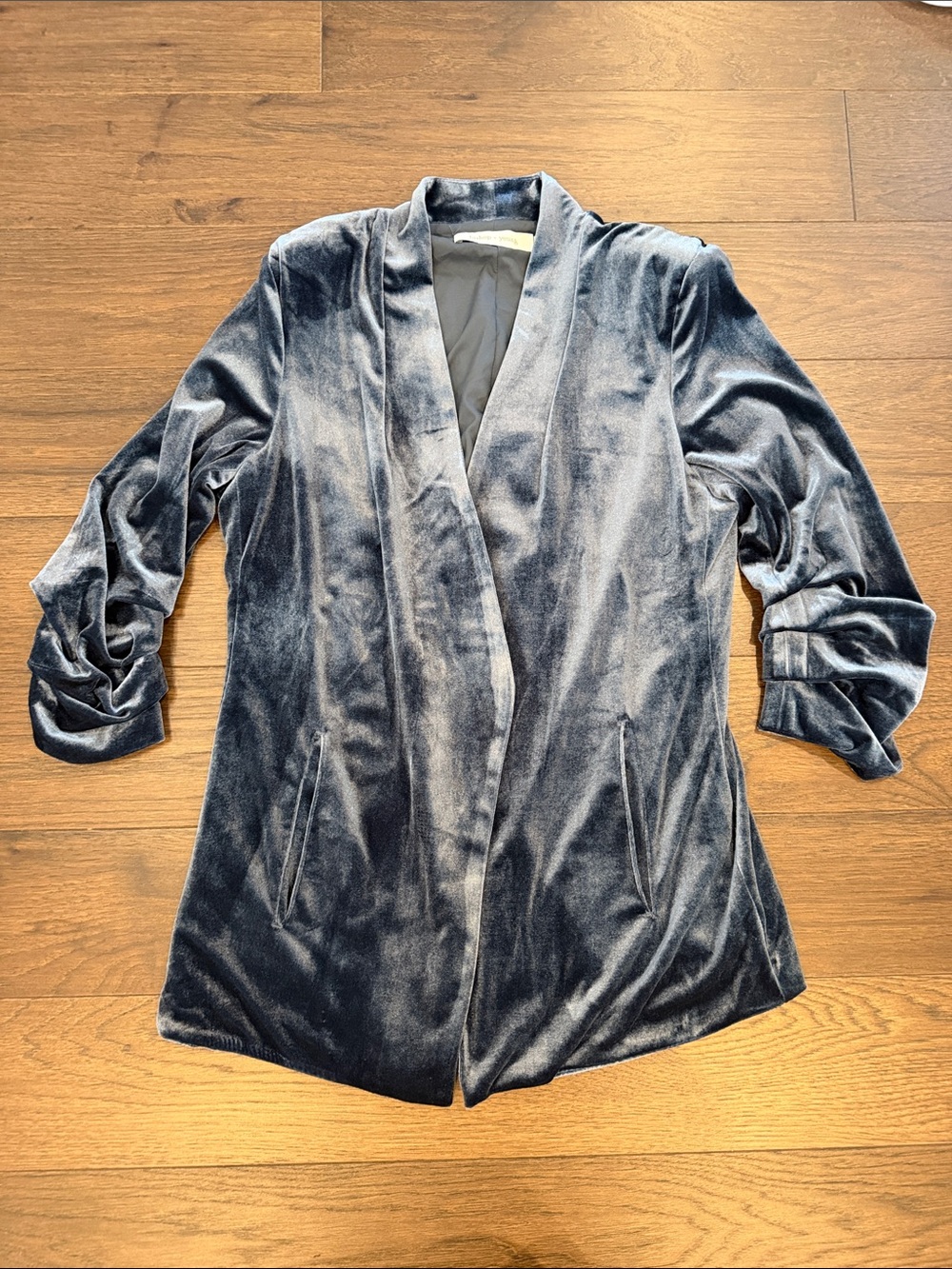 bishop + young Velvet Open-Front Blazer Jacket - Slate